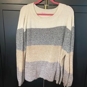 XL Pink lily sweater cream/gray tan/dark